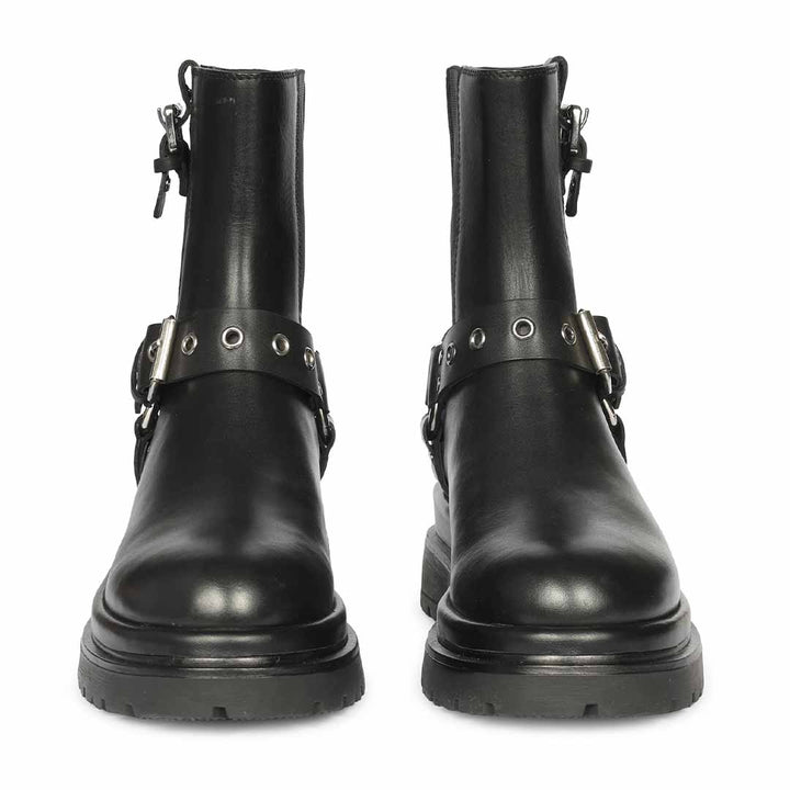 Saint Allison Black Leather High Ankle Boots
