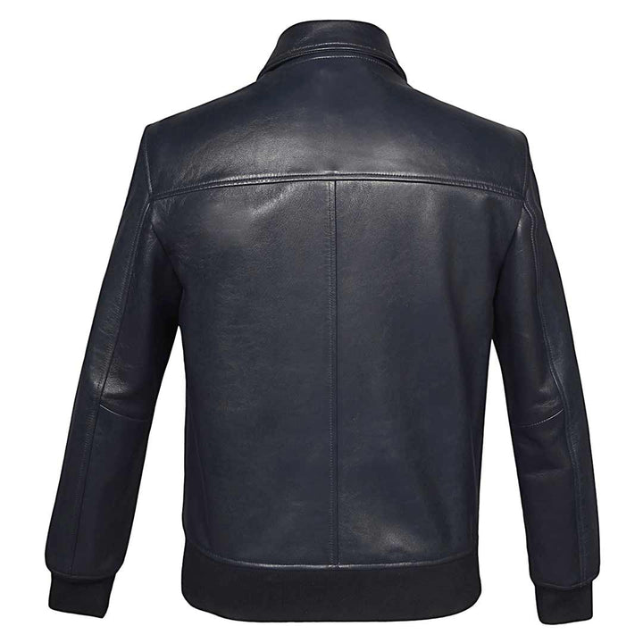 Saint Simon Blue Leather Men's Jacket With Collars