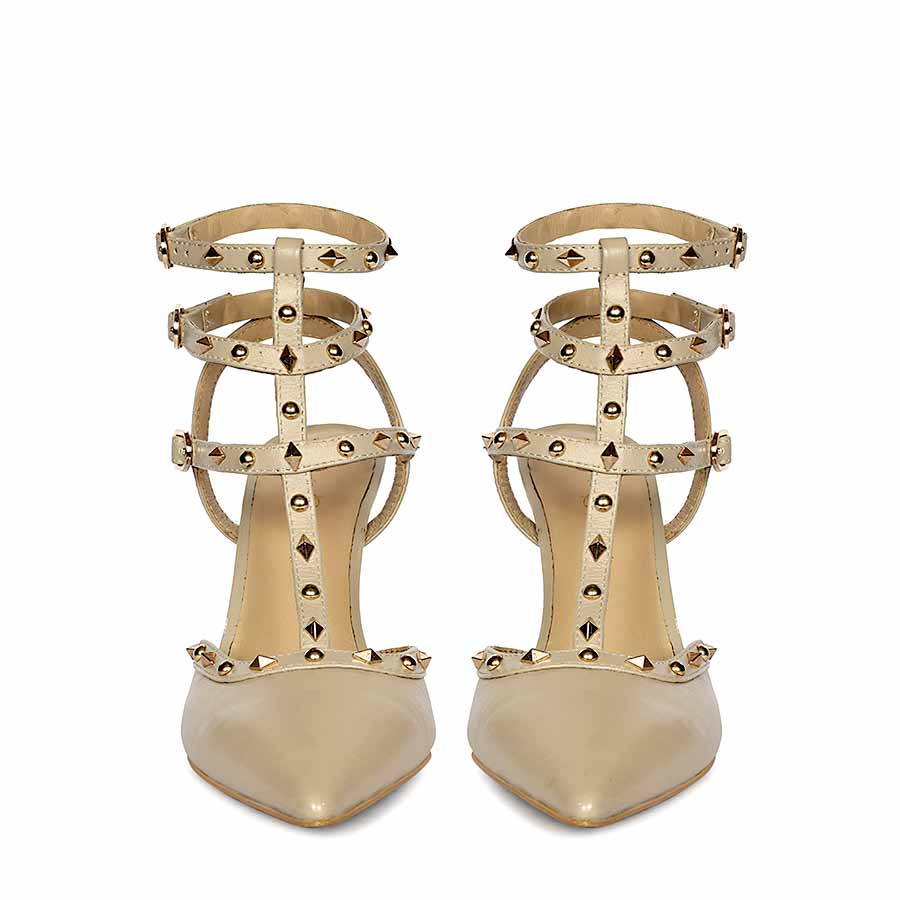 Saint Brittany Crystal Stone Nude Leather Stilettos