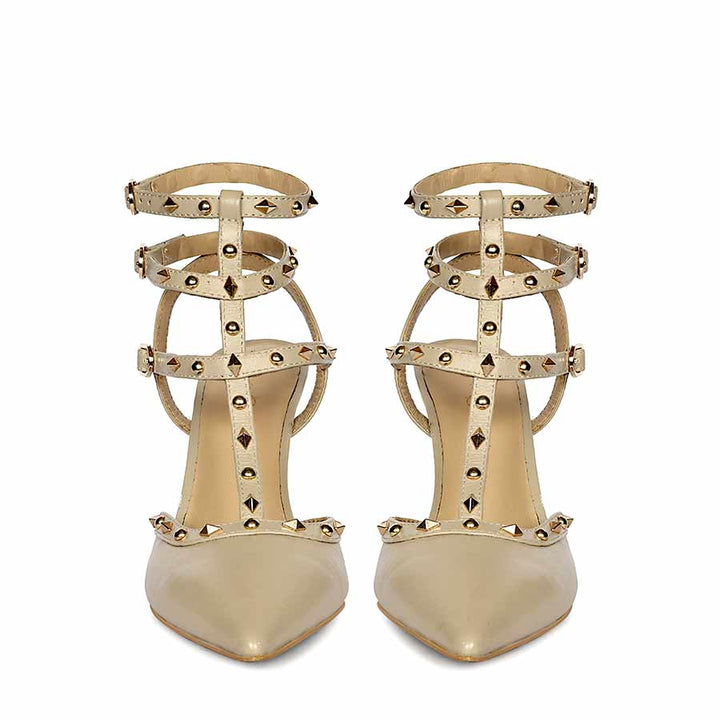 Saint Brittany Crystal Stone Nude Leather Stilettos