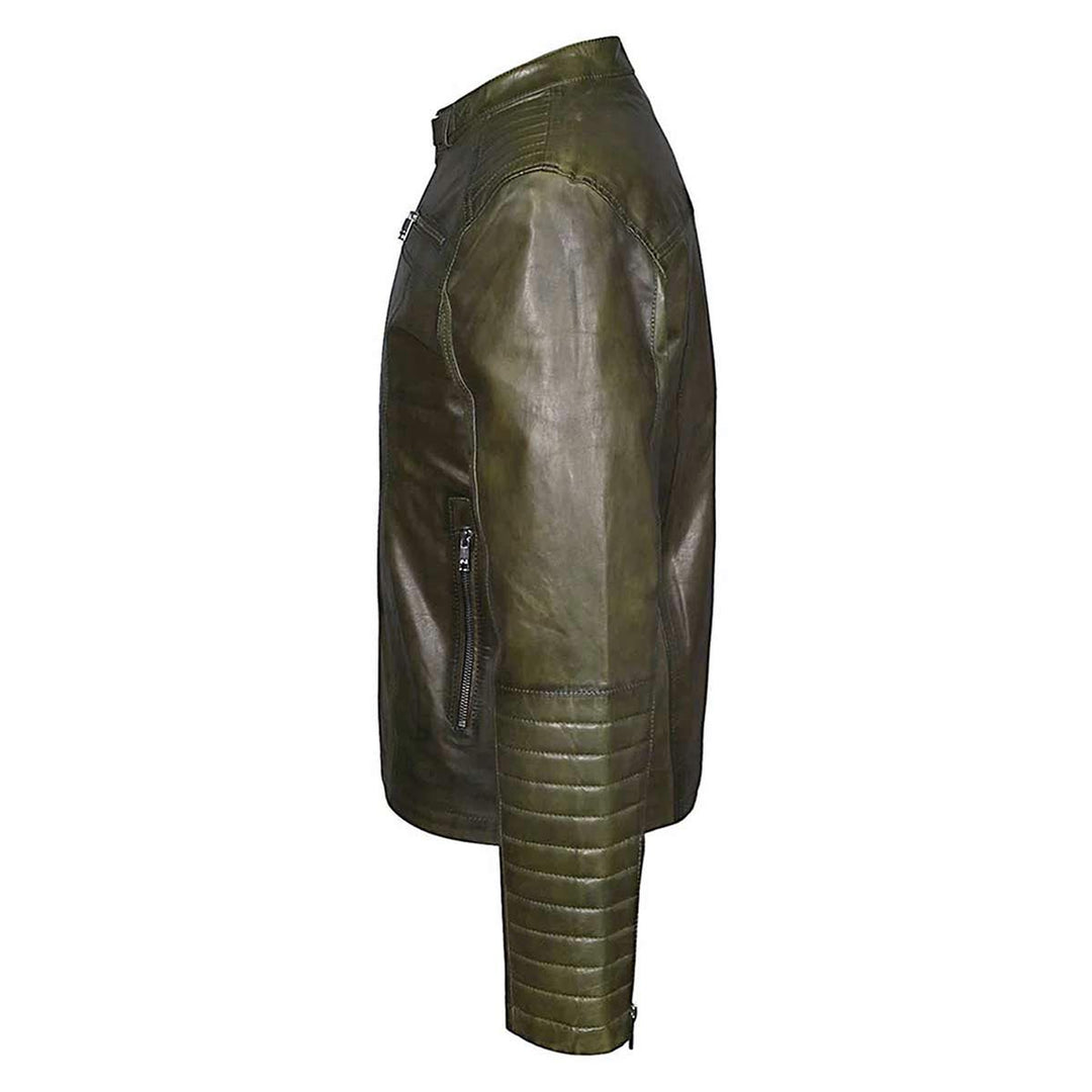 Saint Agostino Olive Leather Men's Cafe Racer Jackets