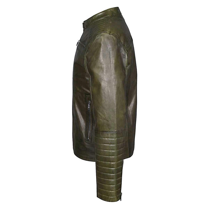 Saint Agostino Olive Leather Men's Cafe Racer Jackets