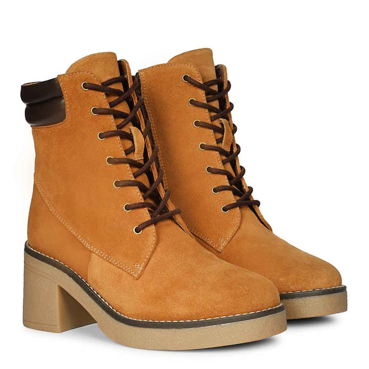 Saint Esme Tan Suede Leather Lace Up Boots