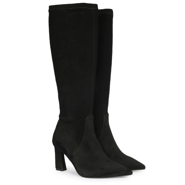 Saint Maren Black Stretch Suede Knee High Long Boots