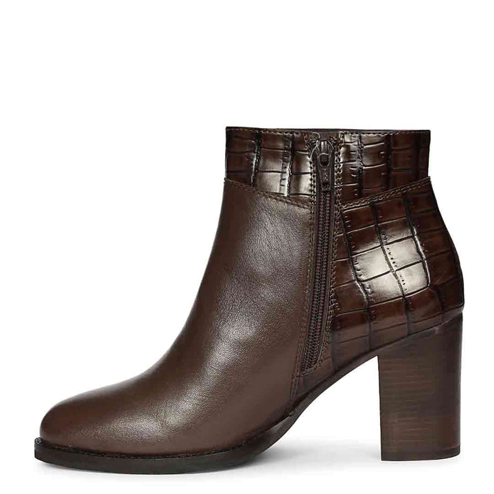 Saint Kendra Brown Croc-Embossed Leather Ankle Boots