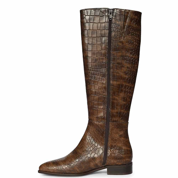 Saint Ada Brown Vintage Croco-Embossed Knee-High Boots