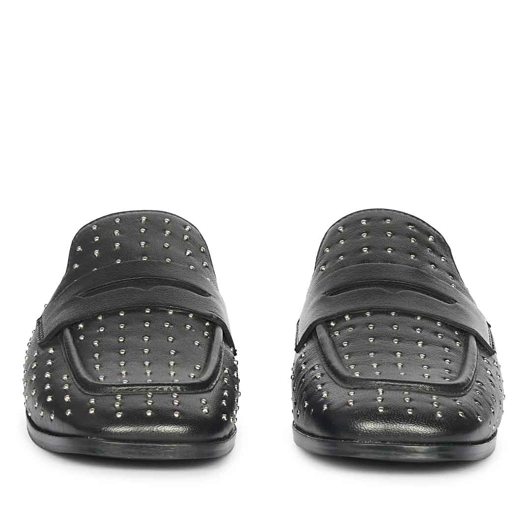 Saint Savannah Studded Black Leather Moccasins