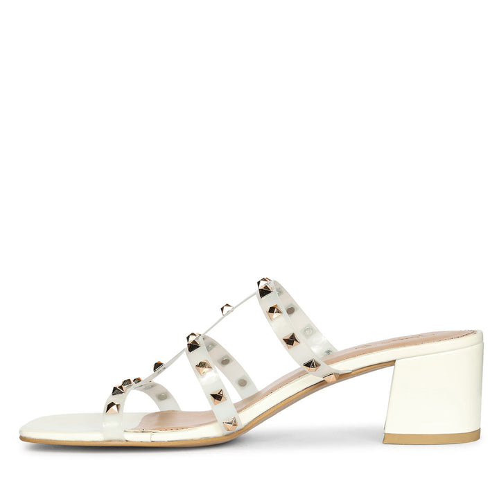 Saint Mavis Gold Studs White Block Heels