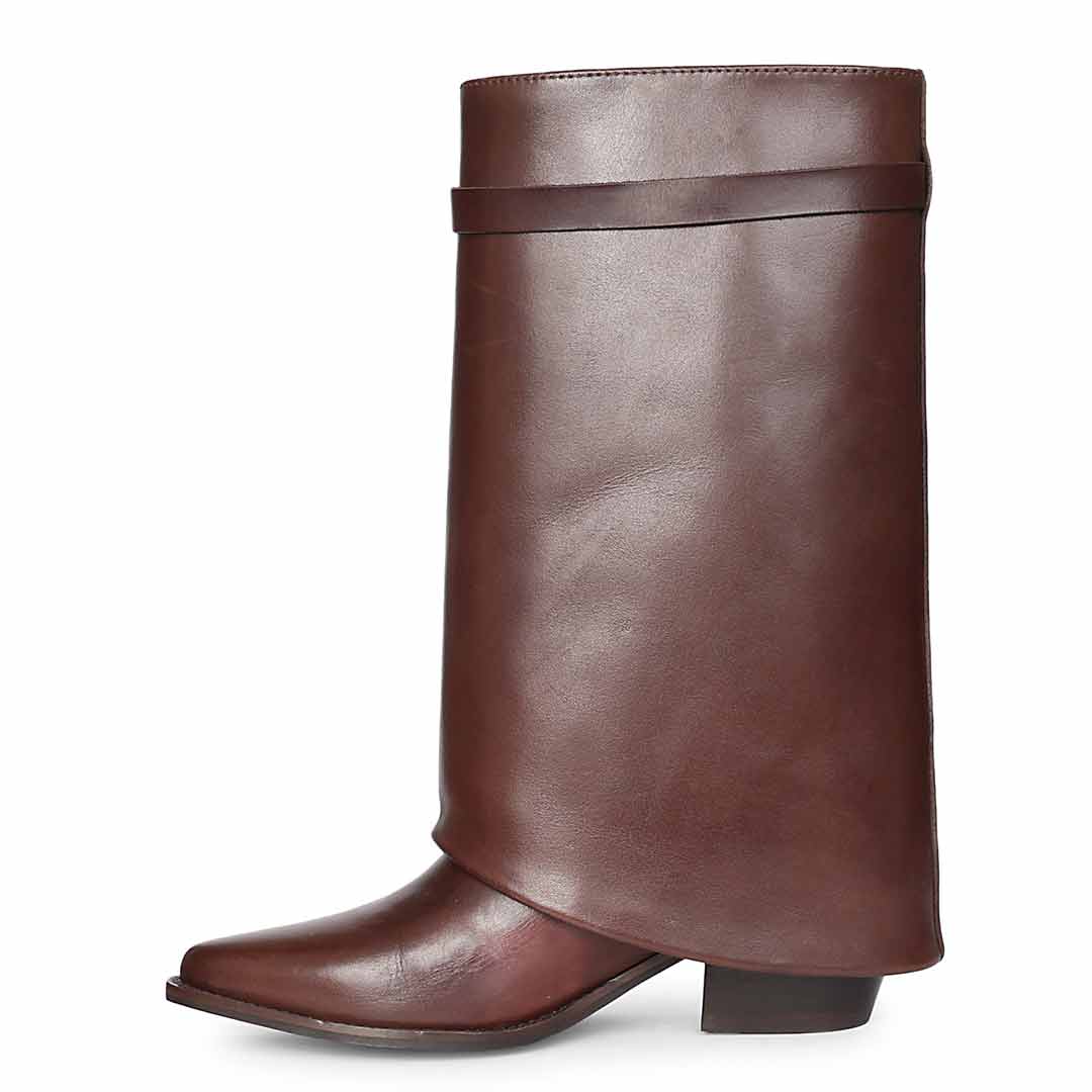 Saint Sadie Brown Croc-Embossed Leather Knee High Boots