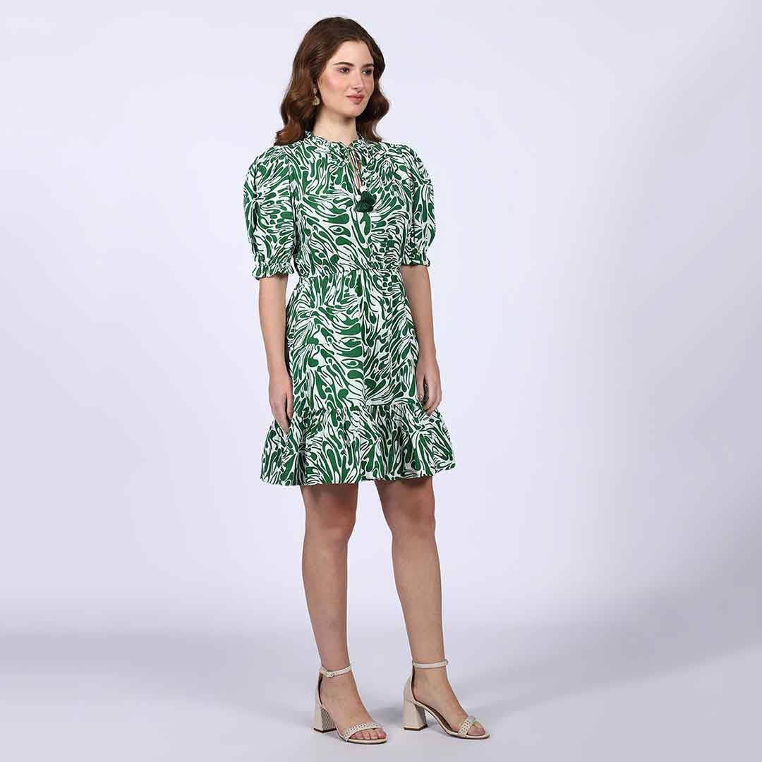 Saint Riley Green Metallic Cotton Poplin Short Dress