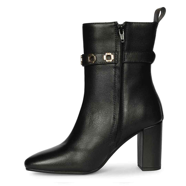 Saint Raya Metal Eyelets Black Leather High Ankle Boots