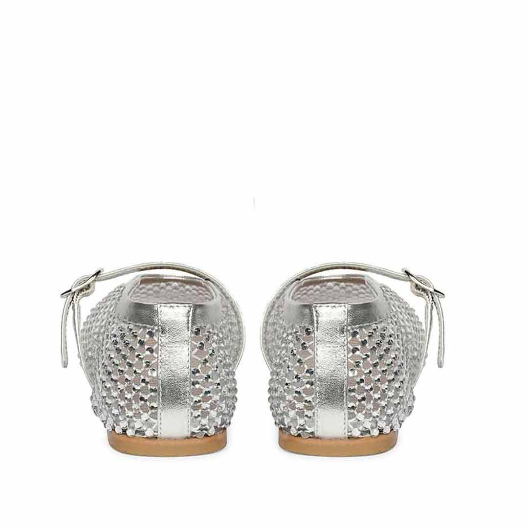 Saint Lennon Strass Embellished Silver Leather Flats