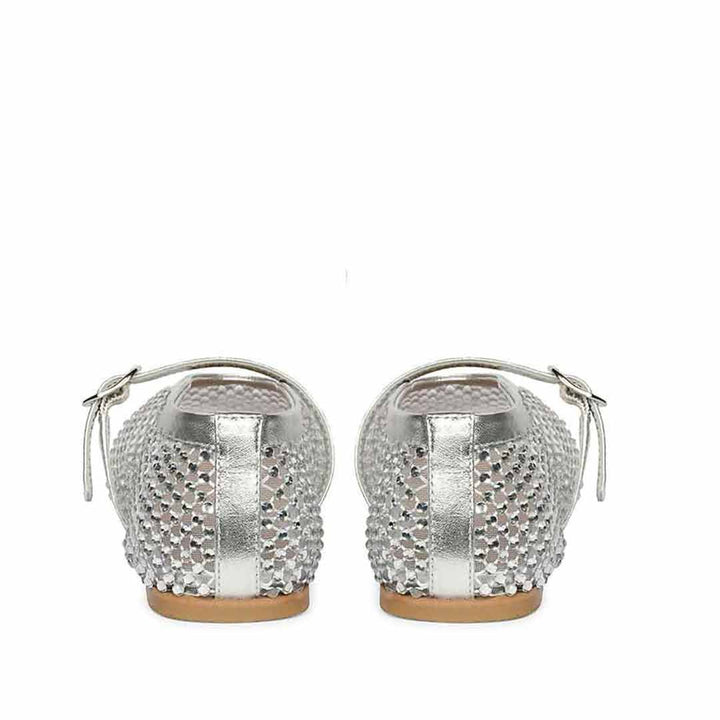 Saint Lennon Strass Embellished Silver Leather Flats