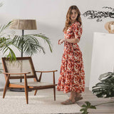 Saint Giselle Ivory Red Deep V-Neck Viscose Dress