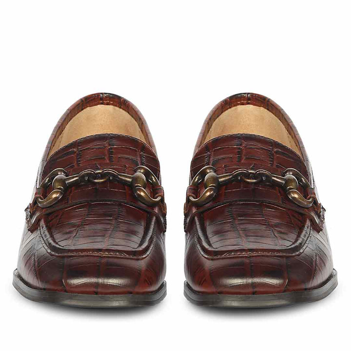 Saint Jacqueline Croc Embossed Choco Leather Moccasins