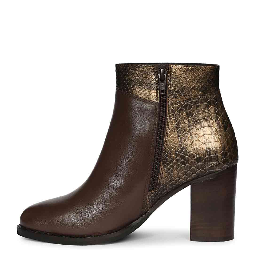 Saint Kendra Brown Leather Gold Croc-Embossed Ankle Boots