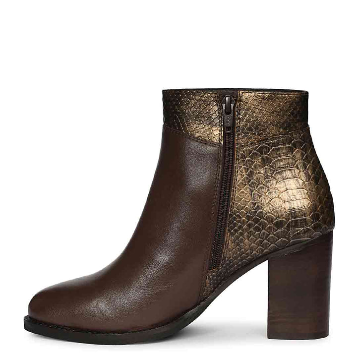 Saint Kendra Brown Leather Gold Croc-Embossed Ankle Boots