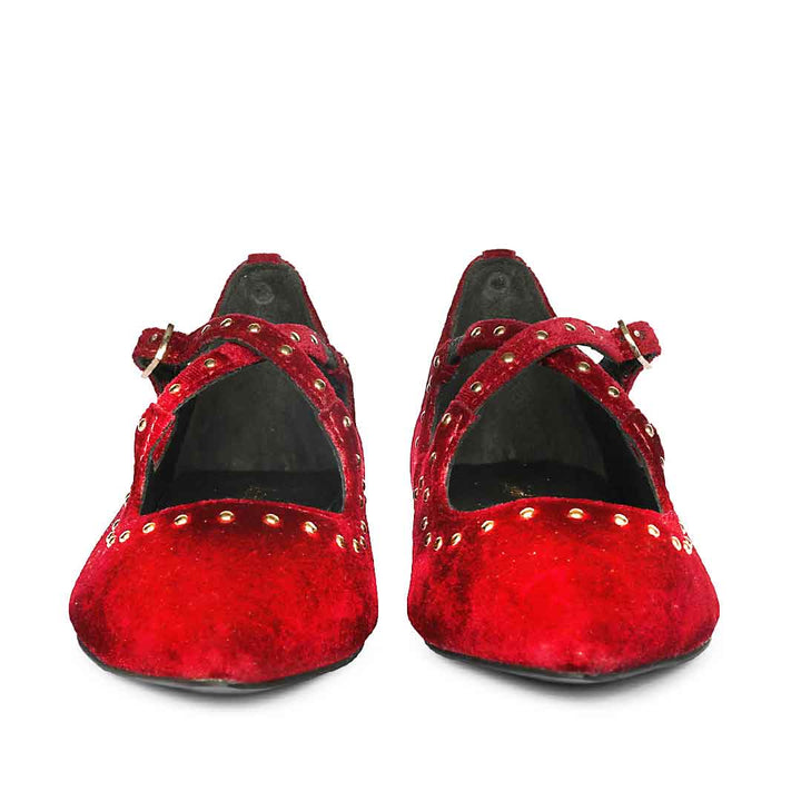 Saint Nivea Golden Studs Bordo Velvet Ballet Flats