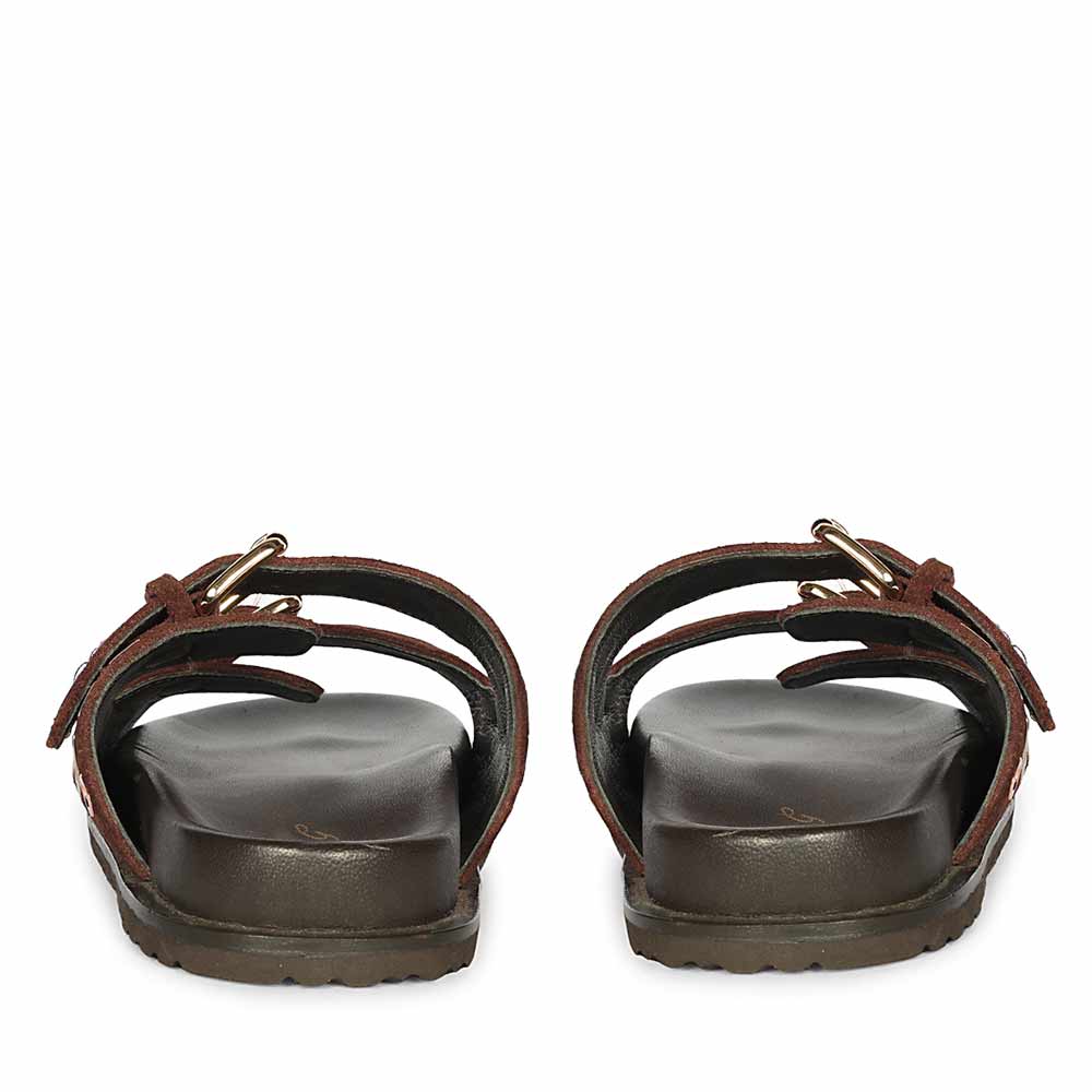 Saint Grethe Eyelets Bordo Suede Leather Footbed Sandals