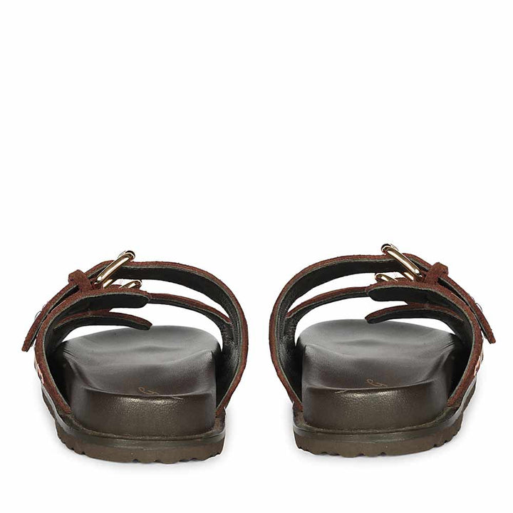 Saint Grethe Eyelets Bordo Suede Leather Footbed Sandals