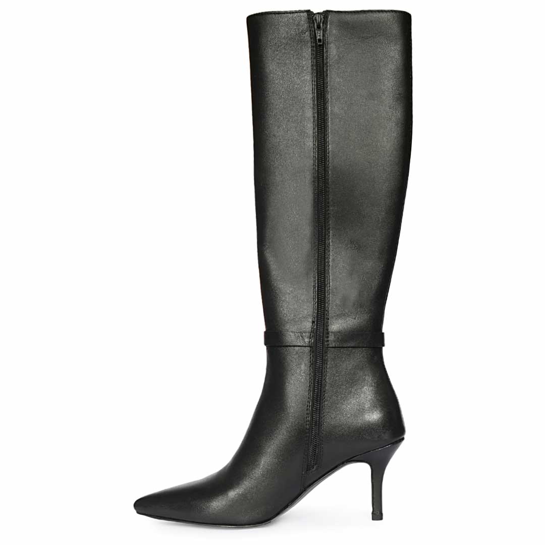 Saint Blair Ring Buckle Black Leather Knee High Boots