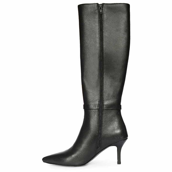 Saint Blair Ring Buckle Black Leather Knee High Boots