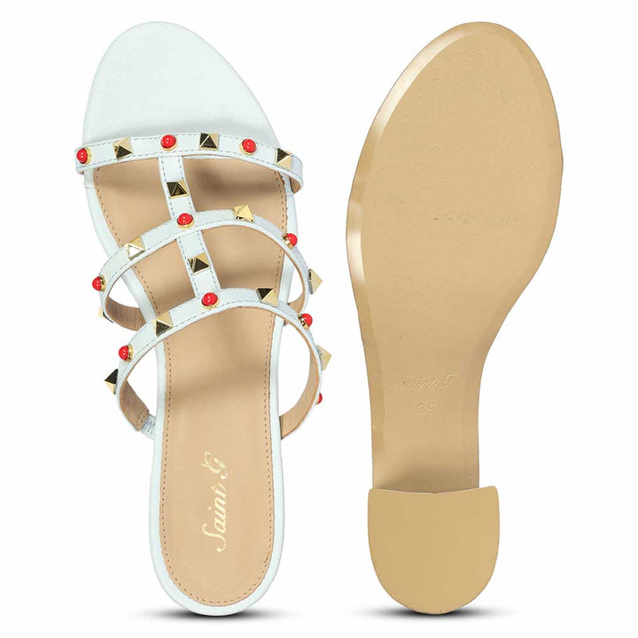 Saint Cressie Studded Sky Blue Leather Block Heels