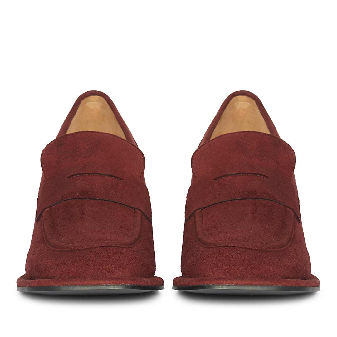 Saint Viviana Burgundy Suede Leather Block Heel Moccasins