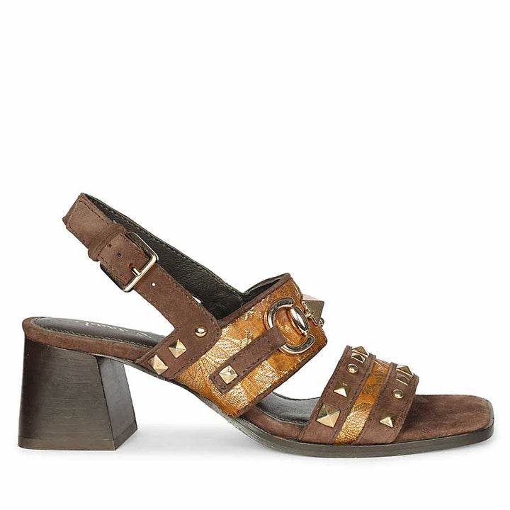 Saint Edie Embellished Metallic Brown Leather Block Heel