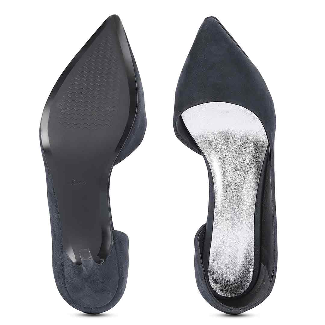 Saint Layla D’Orsay Cut Navy Suede Leather Pumps
