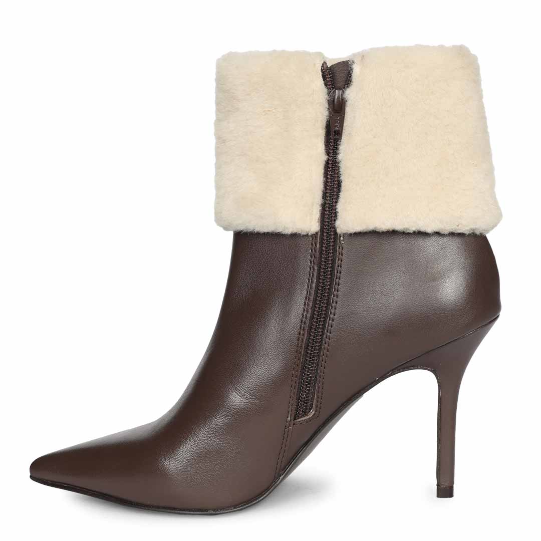 Saint Solveig Fur Cuff Brown Leather Ankle Boots