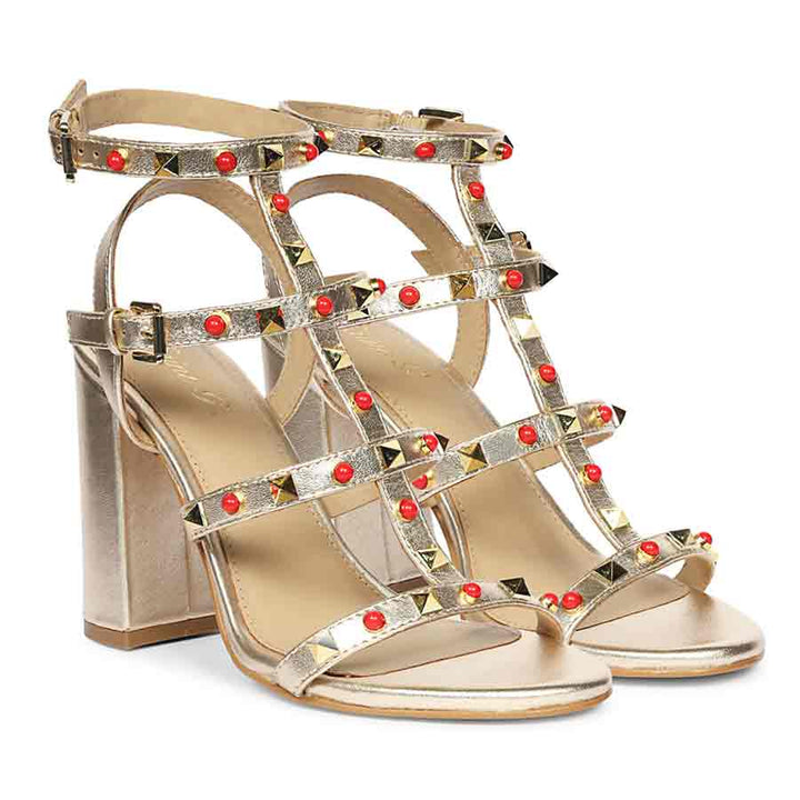Saint Lorien Platin Leather Studded Block Heels