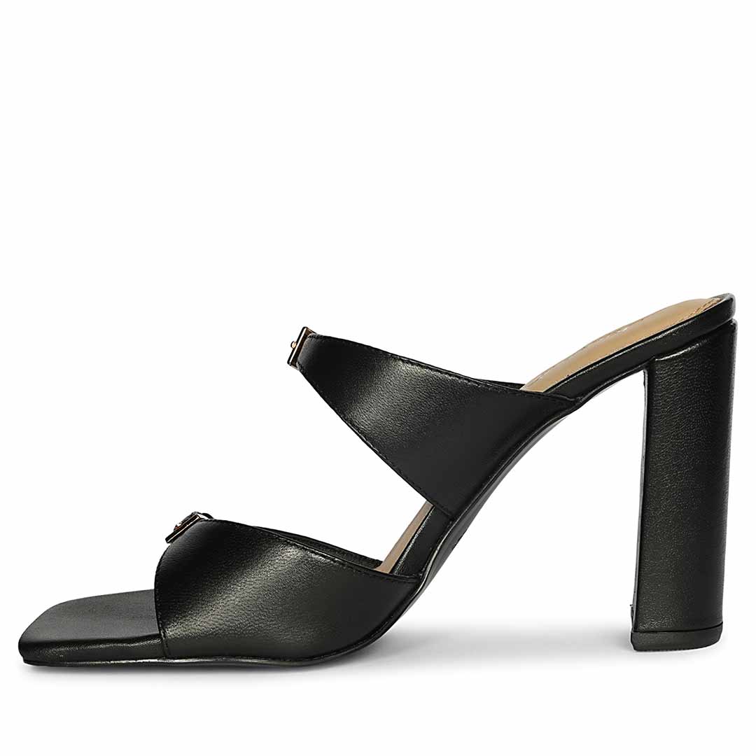 Saint Mallory Buckle Black Leather Heels