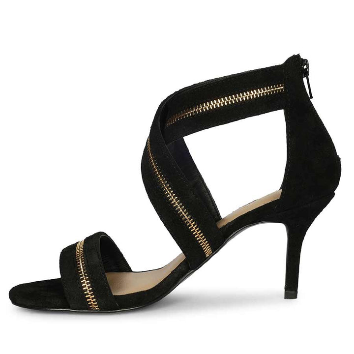 Saint Delilah Zip Decor Criss Cross Black Suede Leather Stilettos