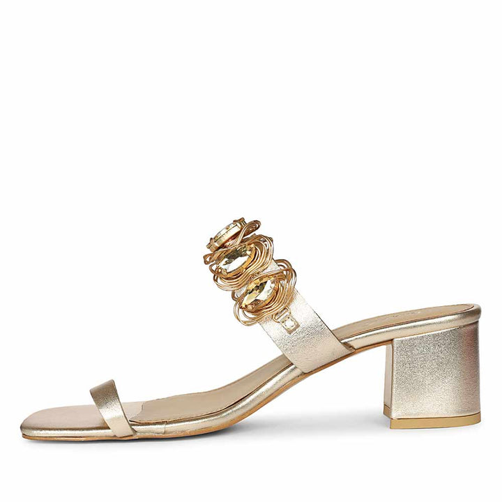 Saint Noreen Gold Embellished Leather Block Heels