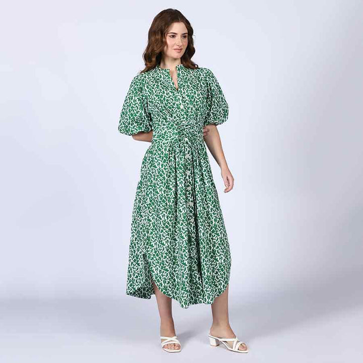 Saint Estelle Green Floral Print Cotton Dress