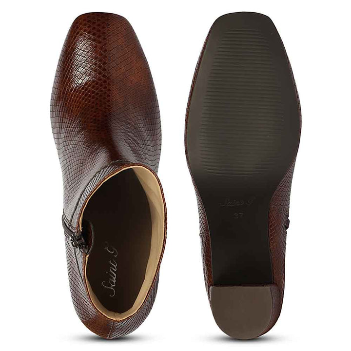 Saint Amara Chestnut Snake Embossed Leather Ankle Boots