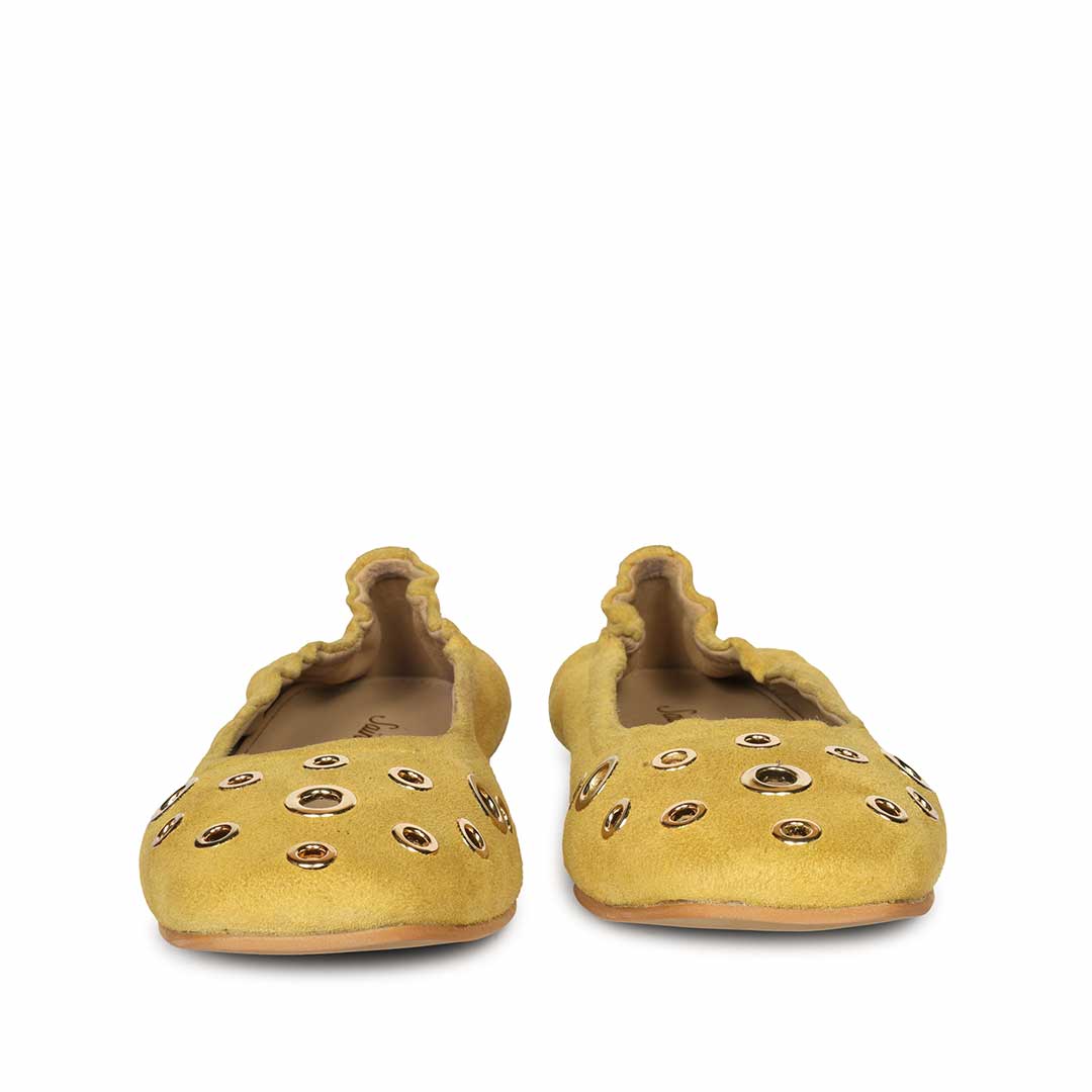 Saint Tesslyn Yellow Suede Eyelet Embellished Ballerinas