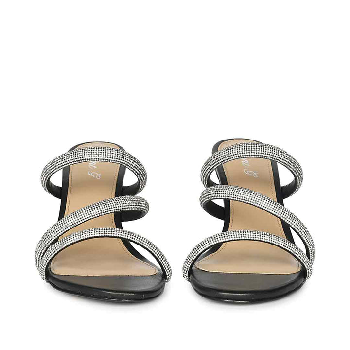 Saint Layla Silver Crystal Cord Black Leather Stilettos