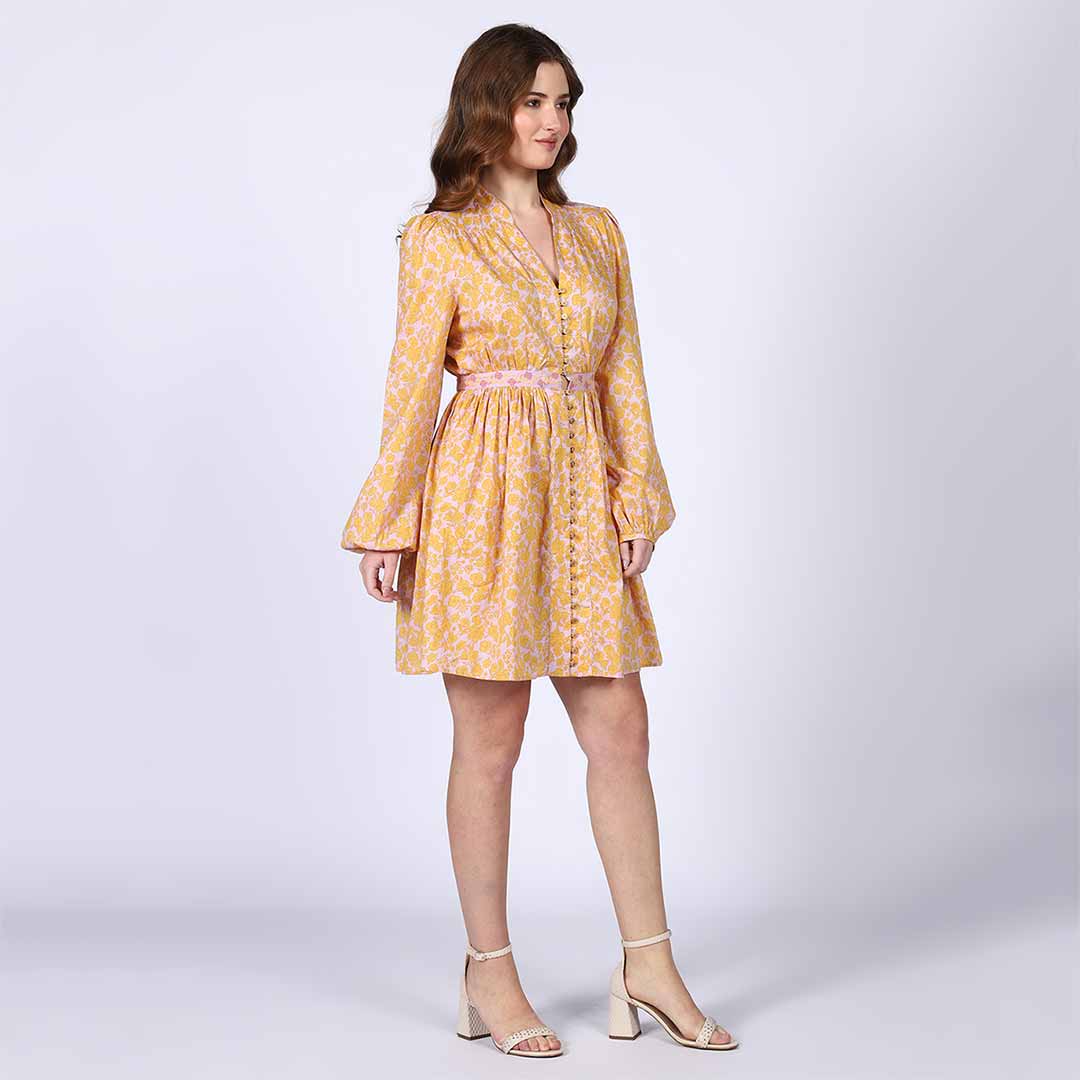 Saint Alessia Yellow Multicolour Cotton Voile Dress
