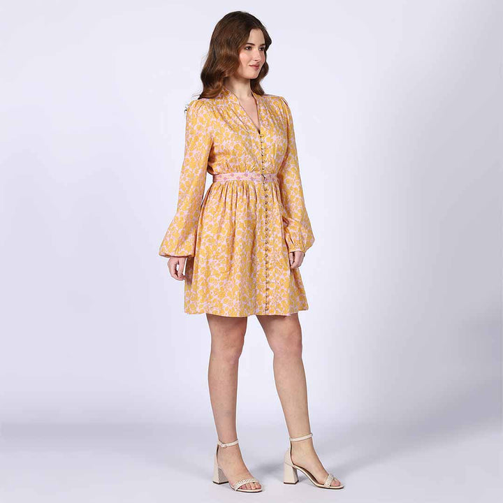 Saint Alessia Yellow Multicolour Cotton Voile Dress