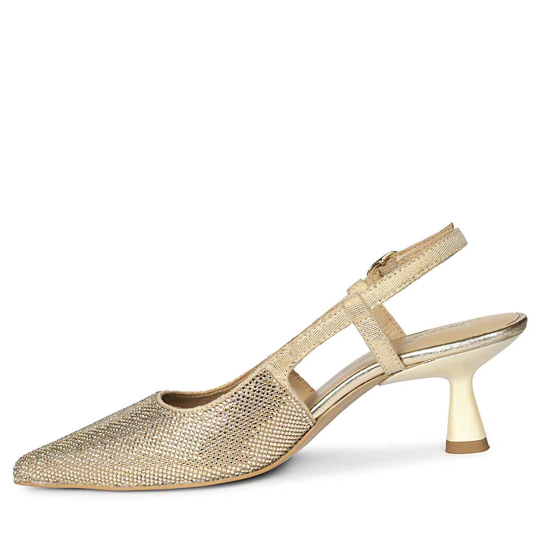 Saint Trinity Crystal Glimmer Slingback Gold Leather Heels