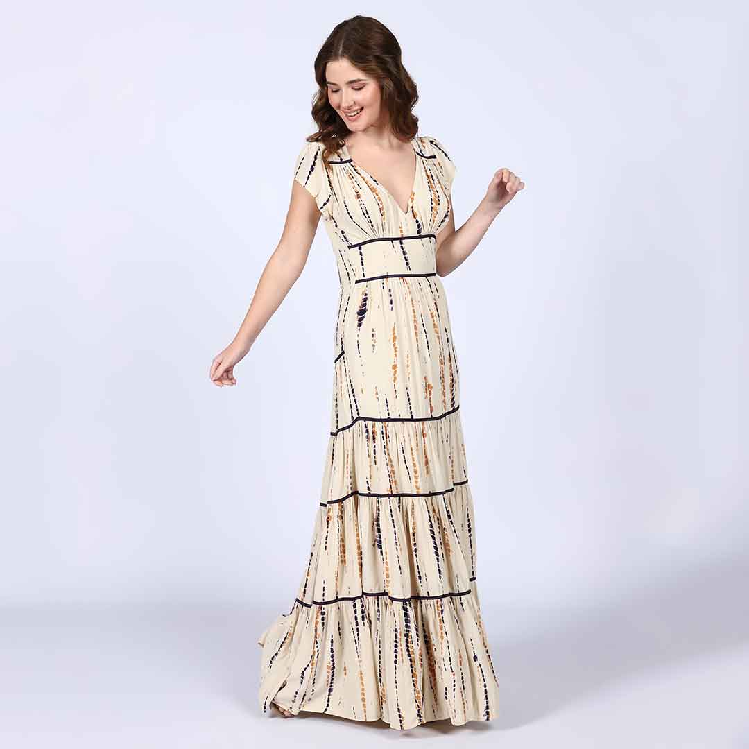 Saint Celeste Ivory Tiered Viscose Maxi Dress