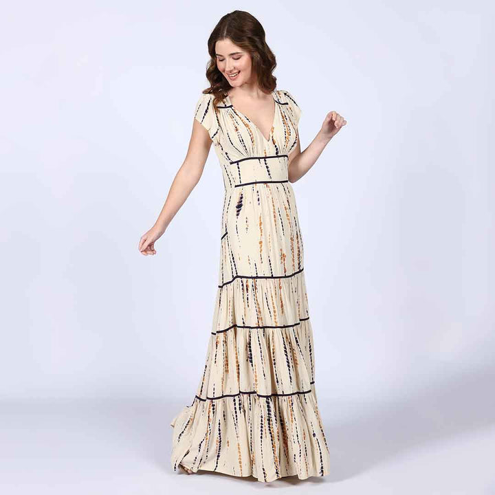 Saint Celeste Ivory Tiered Viscose Maxi Dress