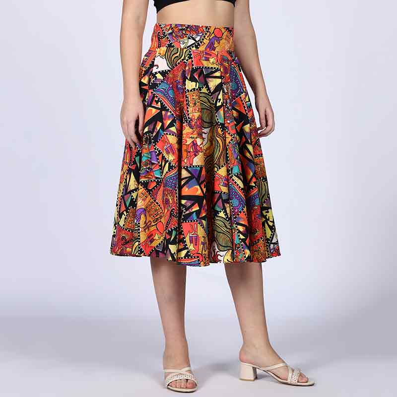 Saint Sophia Multi Cotton Printed Pleated Skirt