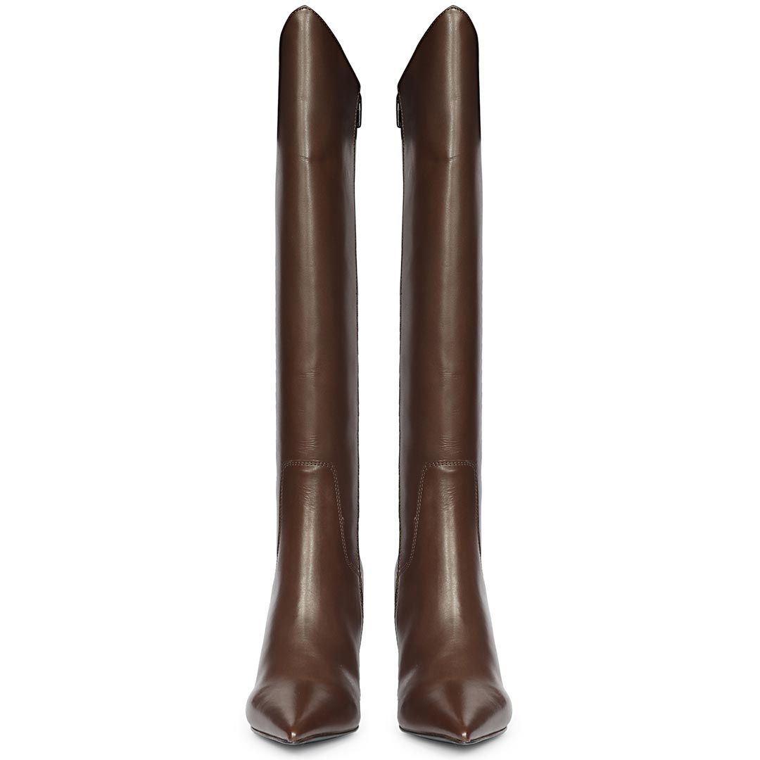 Saint Celia Brown Leather Block Heel Long Boots