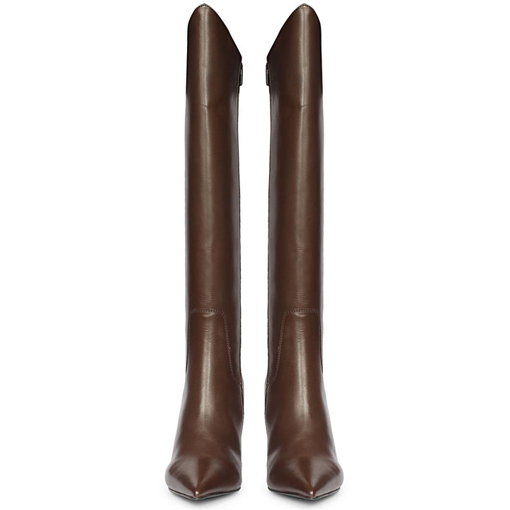 Saint Celia Brown Leather Block Heel Long Boots