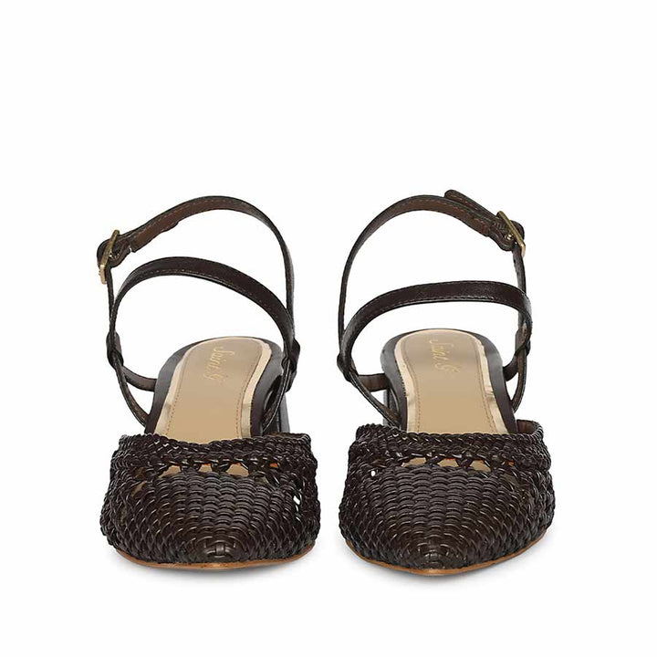 Saint Cianna Brown Metallic Woven Leather Block Heels