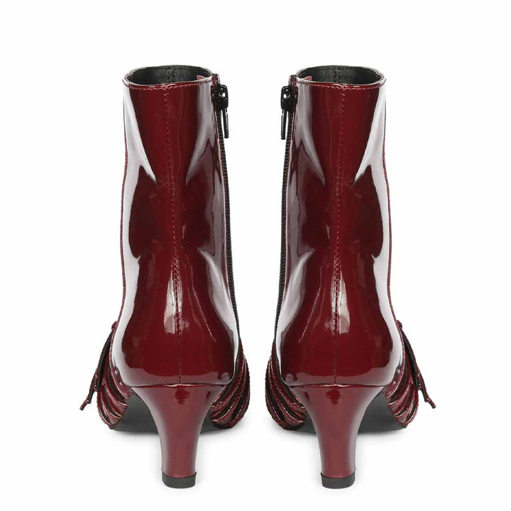 Saint Chloé Wine Print Leather Kitten Heel Ankle Boots
