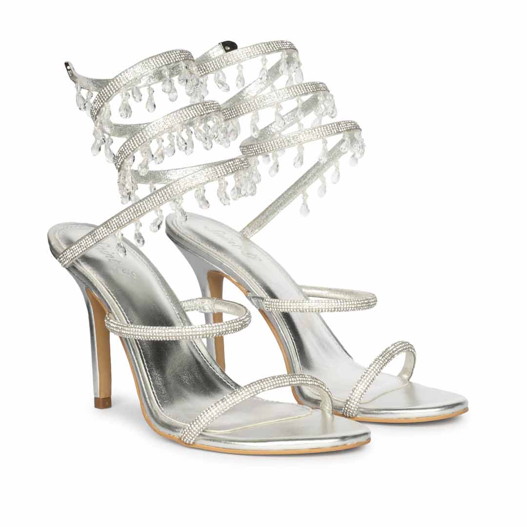 Saint Colette Silver Strappy Heels